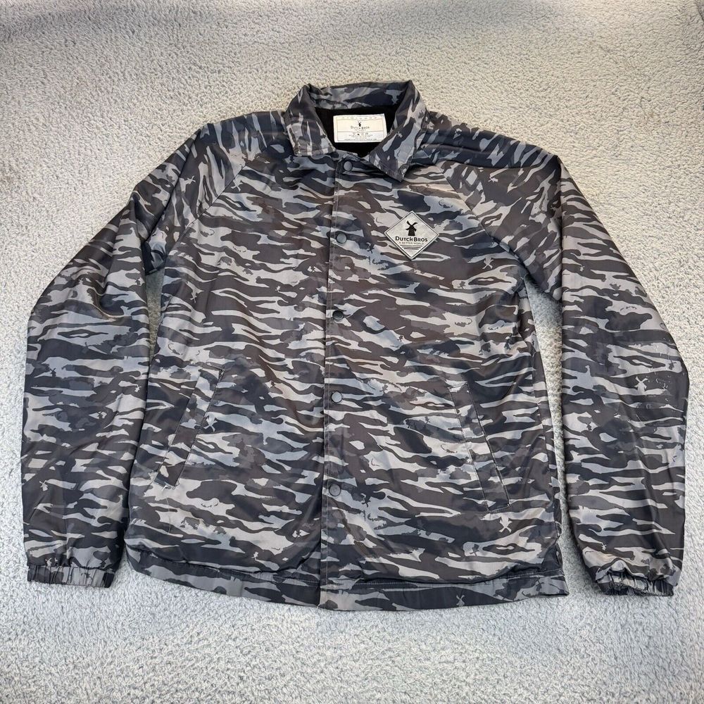 Dutch Bros‎ Coffee Manager Exclusive All Black Camo Windbreaker Coat Mens Medium